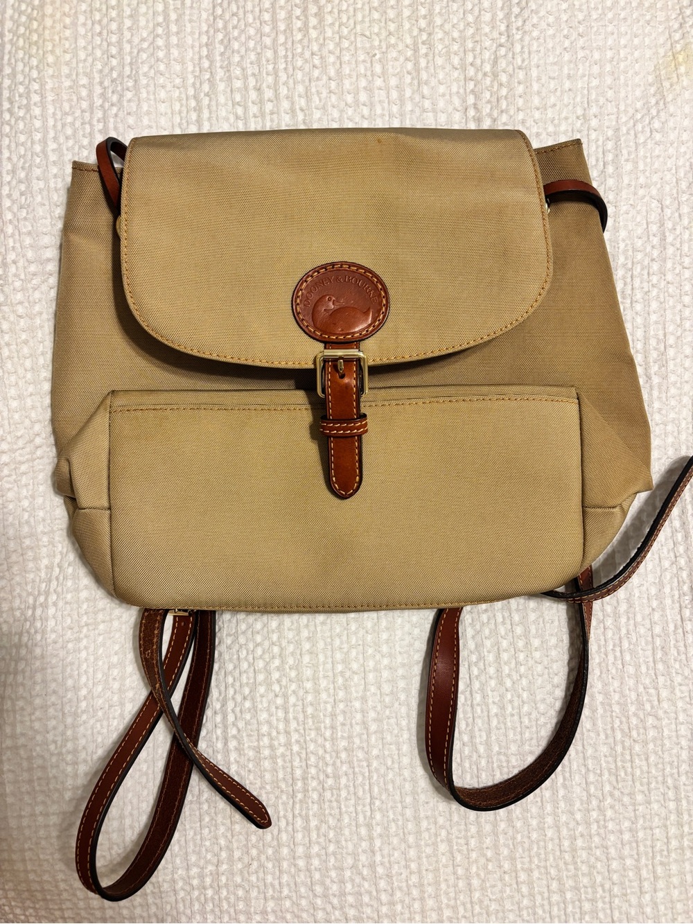 Dooney & Bourke Tan Canvas Backpack with Brown Leather Trim